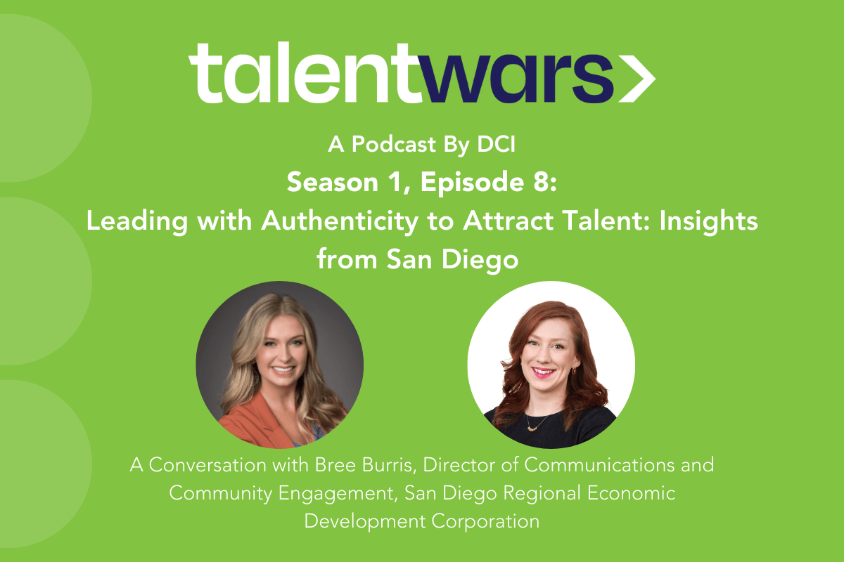 Lime green graphic for Talent Wars podcast where Patience Fairbrother sits down with Bree Burris to discuss authenticity and community-driven storytelling.