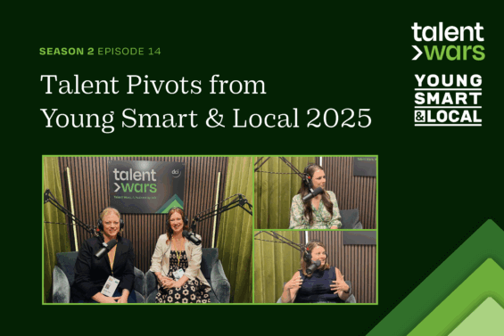 Dark green and lime green season two episode 14 talent wars podcast graphic