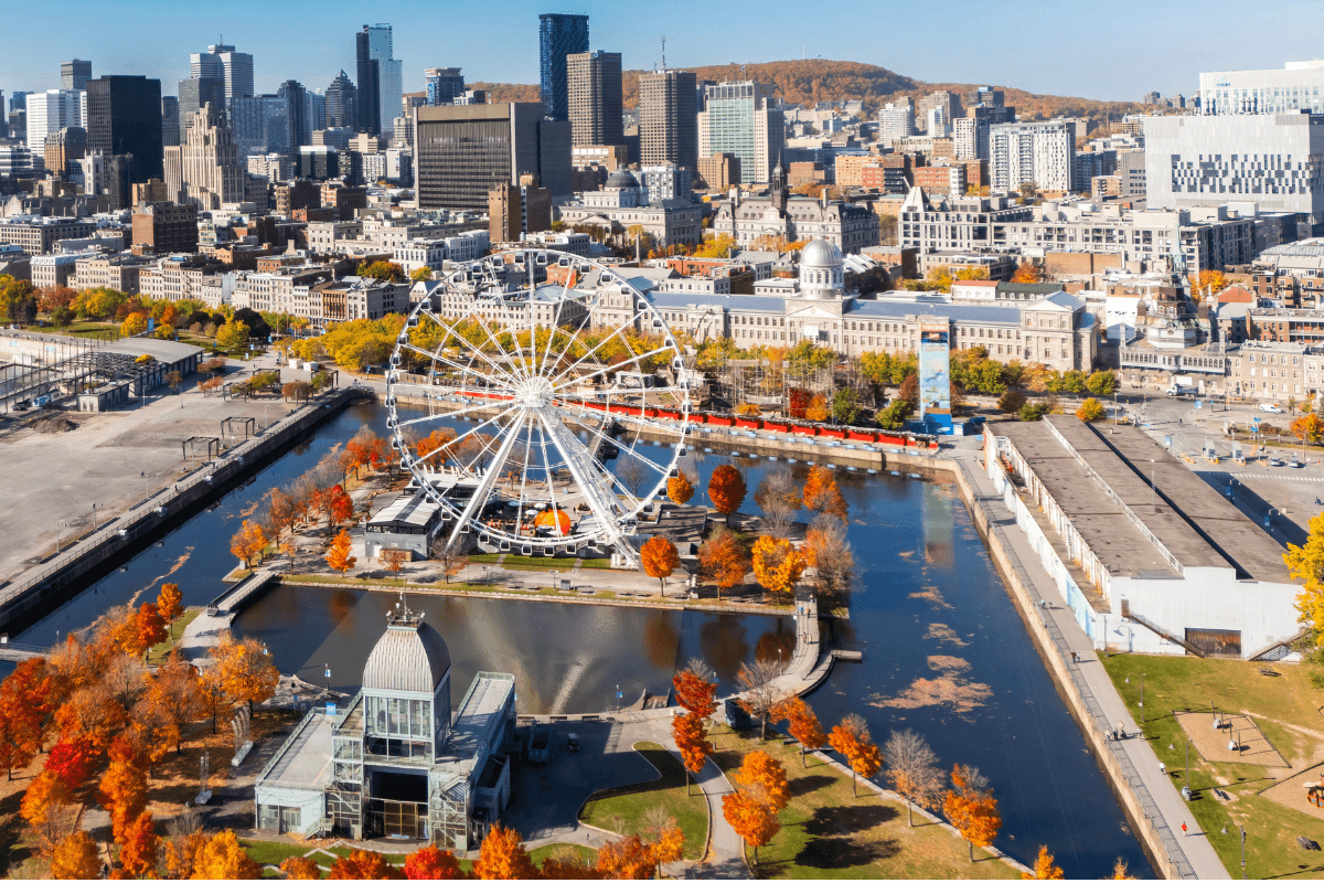 Aerial view of Montreal during the fall