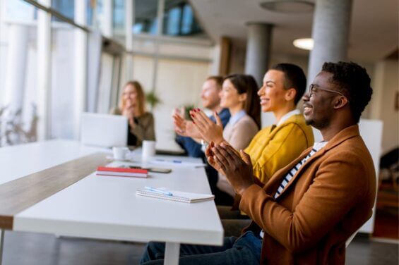 Diverse group of business professionals in an international business conference.