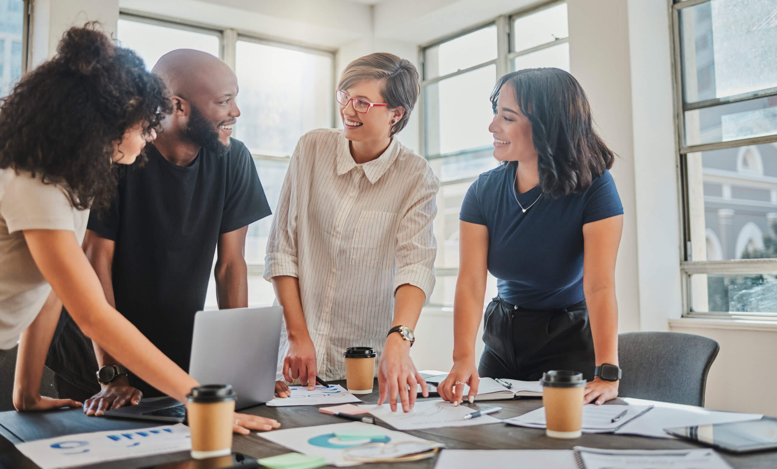 A creative team working on destination branding in an office