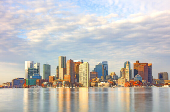 Boston skyline at sunset